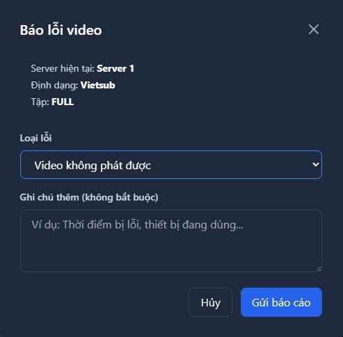 Cửa sổ báo cáo lỗi tự động điền thông tin
